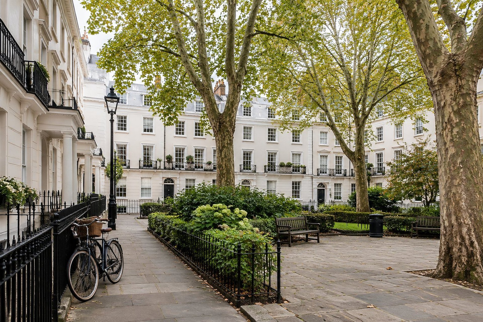 Georgian townhouses around a London garden square
